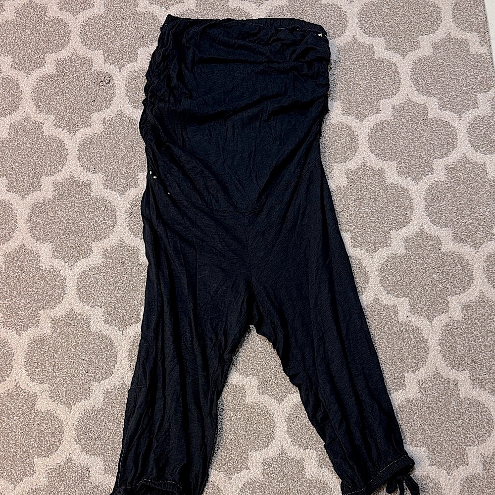 Contemporary Black Strapless Capri Jumpsuit with Metal Studs